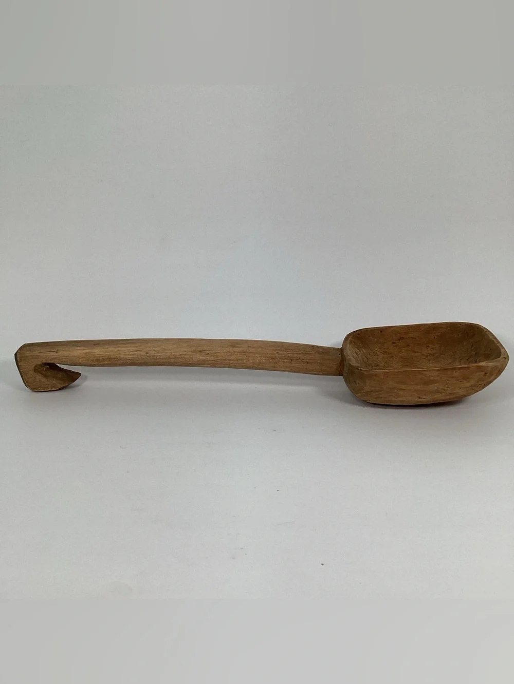 Antique Primitive Large 15 in. Wooden Spoon With Hook Hand Carved Unique